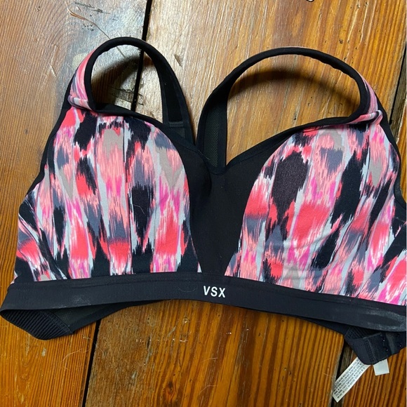 Victoria Secret Sport VSX Pink Black Sports Bra Size 32D Super Support Athletic - Picture 11 of 11
